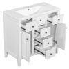 36" Bathroom Vanity with Ceramic Basin, Two Cabinets and Five Drawers, Solid Wood Frame