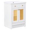 24" Bathroom vanity with Single Sink; White Combo Cabinet Undermount Sink; Bathroom Storage Cabinet; Solid Wood Frame; Pull-out footrest