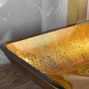 22.25" L -14.25" W -4 1/2" H Glass Rectangular Vessel Bathroom Sink in Gold Set with gold Faucet and gold Pop Up Drain