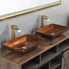 22.5" L -L -14.5" W -4 1/2 in. H Handmade Glass Rectangle Vessel Bathroom Sink  with gold Faucet and gold Pop Up Drain