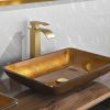 22.25" L -14.25" W -4 1/2" H Glass Rectangular Vessel Bathroom Sink in Gold Set with gold Faucet and gold Pop Up Drain