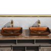 22.5" L -L -14.5" W -4 1/2 in. H Handmade Glass Rectangle Vessel Bathroom Sink  with gold Faucet and gold Pop Up Drain