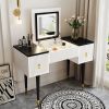 43.3" Modern Vanity Table Set with Flip-top Mirror and LED Light, Dressing Table with Customizable Storage, White and Black