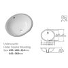 19"x16" White Ceramic Oval Undermount Bathroom Sink with Overflow