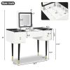 43.3" Modern Vanity Table Set with Flip-top Mirror and LED Light, Dressing Table with Customizable Storage, White and Black