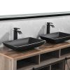 14.38" L -22.25" W -4-3/8 in. H Matte Shell Glass Rectangular Vessel Bathroom Sink in Black with Faucet and Pop-Up Drain in Matte Black