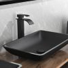 14.38" L -22.25" W -4-3/8 in. H Matte Shell Glass Rectangular Vessel Bathroom Sink in Black with Faucet and Pop-Up Drain in Matte Black