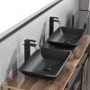 14.38" L -22.25" W -4-3/8 in. H Matte Shell Glass Rectangular Vessel Bathroom Sink in Black with Faucet and Pop-Up Drain in Matte Black