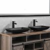 14.38" L -22.25" W -4-3/8 in. H Matte Shell Glass Rectangular Vessel Bathroom Sink in Black with Faucet and Pop-Up Drain in Matte Black