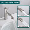 Brushed Nickle Bathroom Faucet for 2 Mode Faucet for Bathroom Sink with 360° Rotating Aerator