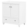 30" Bathroom Vanity without Sink; Base Only; Cabinet with Doors and Drawer; Solid Frame and MDF Board; White