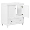 30" Bathroom Vanity without Sink; Base Only; Cabinet with Doors and Drawer; Solid Frame and MDF Board; White