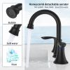 2-Handle 8 inch Widespread Bathroom Sink Faucet Matt Black Lavatory Faucet 3 Hole 360° Swivel Spout Vanity Sink Basin Faucets 3008B-MB