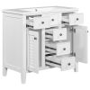 36" Bathroom Vanity with Ceramic Basin, Two Cabinets and Five Drawers, Solid Wood Frame