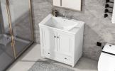 30" Bathroom Vanity with Sink; Combo; Cabinet with Doors and Drawer; Solid Frame and MDF Board; White