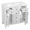 36" Bathroom Vanity with Ceramic Basin, Two Cabinets and Five Drawers, Solid Wood Frame