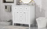 36" Bathroom Vanity with Ceramic Basin, Two Cabinets and Five Drawers, Solid Wood Frame