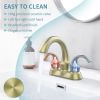 Bathroom Faucet 2-Handle Brushed Gold with Aerator, Swan Style 4-inch Centerset Vanity Sink with Pop-Up Drain and Supply Hoses, FR4075-BG