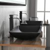 14.38" L -22.25" W -4-3/8 in. H Matte Shell Glass Rectangular Vessel Bathroom Sink in Black with Faucet and Pop-Up Drain in Matte Black