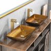 22.25" L -14.25" W -4 1/2" H Glass Rectangular Vessel Bathroom Sink in Gold Set with gold Faucet and gold Pop Up Drain