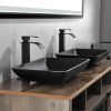 14.38" L -22.25" W -4-3/8 in. H Matte Shell Glass Rectangular Vessel Bathroom Sink in Black with Faucet and Pop-Up Drain in Matte Black