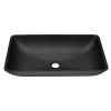 14.38" L -22.25" W -4-3/8 in. H Matte Shell Glass Rectangular Vessel Bathroom Sink in Black with Faucet and Pop-Up Drain in Matte Black