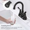 Bathroom Faucet Matt Black with Pop-up Drain & Supply Hoses 2-Handle 360 Degree High Arc Swivel Spout Centerset 6 Inch Vanity Sink Faucet