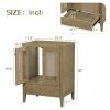 24" Bathroom Vanity with Ceramic Basin; Rattan Bathroom Storage Cabinet with Two Doors and Drawer; Solid Frame; Natural