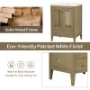 24" Bathroom Vanity with Ceramic Basin; Rattan Bathroom Storage Cabinet with Two Doors and Drawer; Solid Frame; Natural