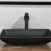 14.38" L -22.25" W -4-3/8 in. H Matte Shell Glass Rectangular Vessel Bathroom Sink in Black with Faucet and Pop-Up Drain in Matte Black