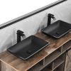 14.38" L -22.25" W -4-3/8 in. H Matte Shell Glass Rectangular Vessel Bathroom Sink in Black with Faucet and Pop-Up Drain in Matte Black