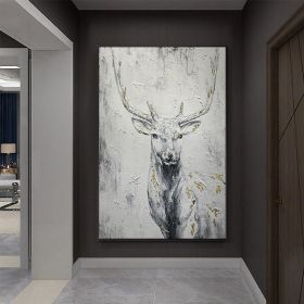 Hand Painted Oil Painting Hand Painted Rich Deer Oil Painting On Canvas Animal Pattern Decorative Painting Classical Porch Mural Handmade Art Living R (style: 1, size: 50X70Cm)