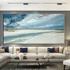 Hand Painted Oil Paintings Abstract Seascape Painting Beach Ocean  Living Room Hallway Luxurious Decorative Painting (size: 50x100cm)