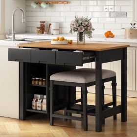 Farmhouse 3-piece 45" Stationary Rubber Wood Kitchen Island Set with 2 Seatings (Main Material: Solid Wood, Main Color: Black)