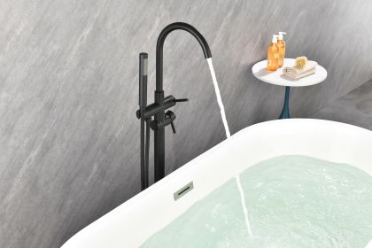 Mount Bathtub Faucet Freestanding Tub Filler Matte Black Standing High Flow Shower Faucets with Handheld Shower Mixer Taps Swivel Spout (Color: Matte Black)