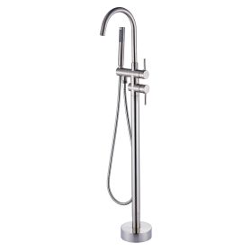 Bathtub Faucet Free Standing Floor Mounted Tub Faucet Tub Filler, Bathroom High Flow Shower Faucets with Handheld Shower (Color: Brushed Nickel)