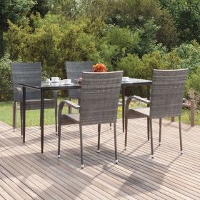 5 Piece Patio Dining Set Gray Poly Rattan (Color: Gray)