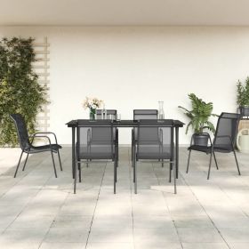 7 Piece Patio Dining Set Black Steel and Textilene (Color: black)