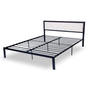 Modern Queen Size 9-Legs Stable Metal Bed Frame Full with Upholstered Headboard Mattress Base (Sku: Km0689, Color: black)