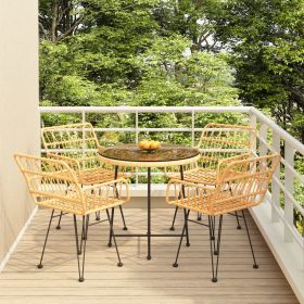 5 Piece Patio Dining Set Poly Rattan (Color: Brown)