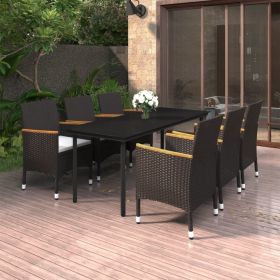 7 Piece Patio Dining Set with Cushions Poly Rattan and Glass (Color: black)