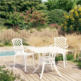 3 Piece Bistro Set Cast Aluminum White (Color: White)