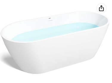 FerdY Bali 55"x28" Freestanding Bathtub, Modern Oval Acrylic Soaking Bathtub with Brushed Nickel Drain, Integrated Slotted Overflow (size: 1700-BN)