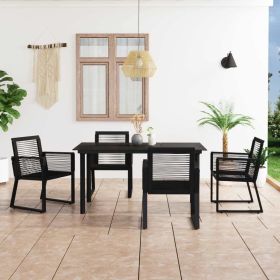 5 Piece Patio Dining Set PVC Rattan Black (Color: black)