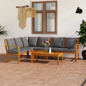 5 Piece Patio Lounge Set with Cushion Solid Acacia Wood (Color: Brown)