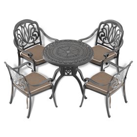 5-Piece Set Of Cast Aluminum Patio Furniture With Black Frame and Seat Cushions In Random Colors (Color: as Pic)