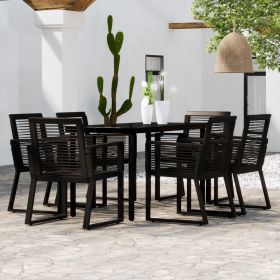 7 Piece Patio Dining Set Black (Color: black)