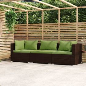 Wicker Patio Furniture 3 Piece with Cushions Brown Poly Rattan (Color: Brown)