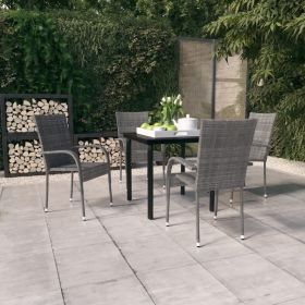 5 Piece Patio Dining Set Gray and Black (Color: Grey)