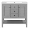 36" Bathroom Vanity with Ceramic Basin, Two Cabinets and Drawers, Open Shelf, Solid Wood Frame